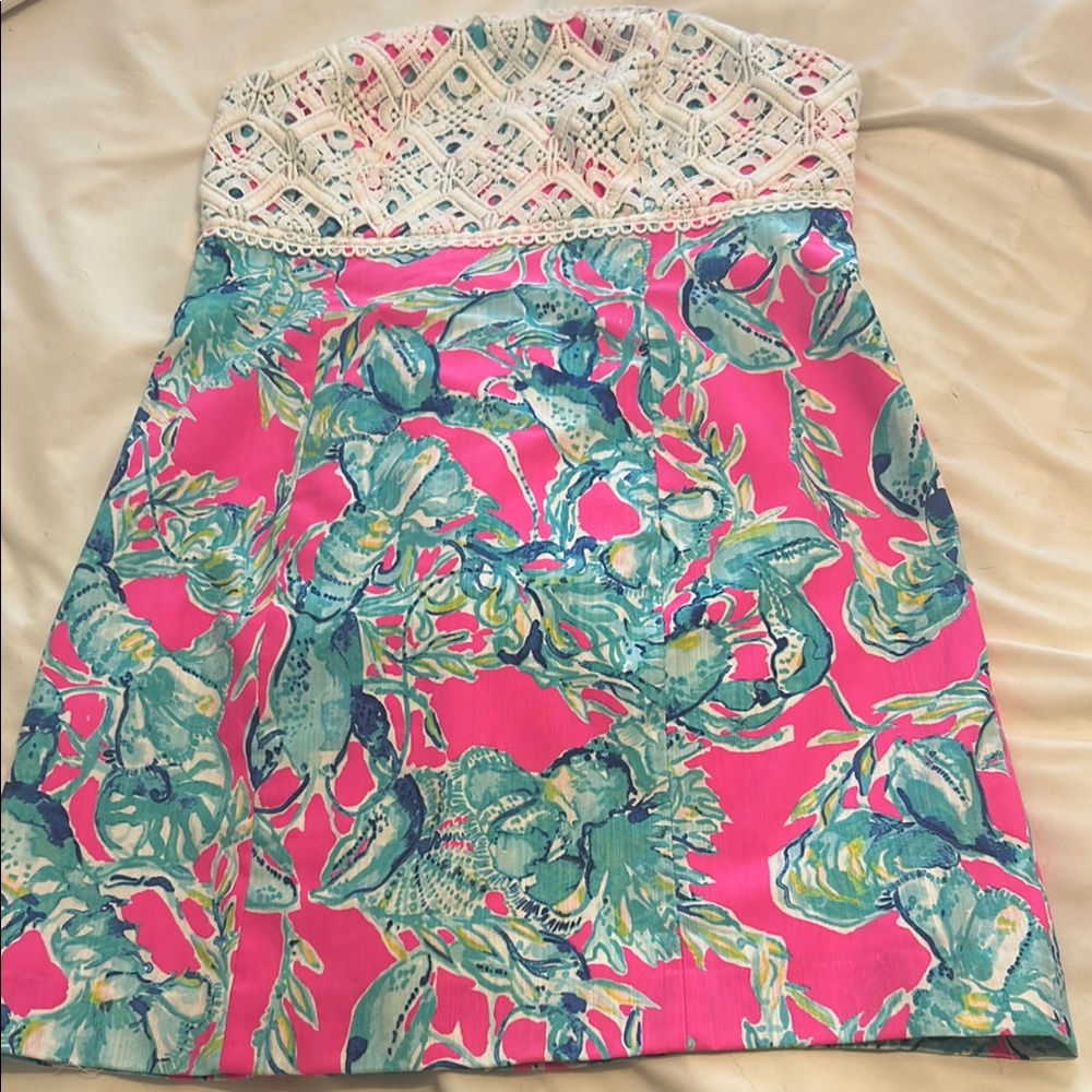 Lilly Pulitzer Strapless Dress in Pink and Teal